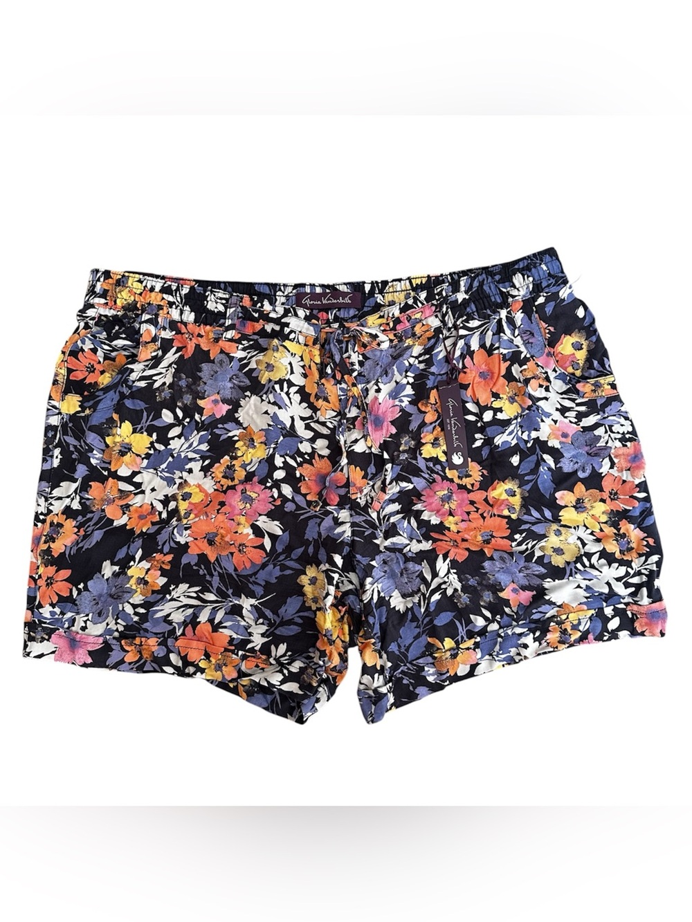 Plus Size Shorts 24 W Gloria Vanderbilt Black, White & Purple floral tie